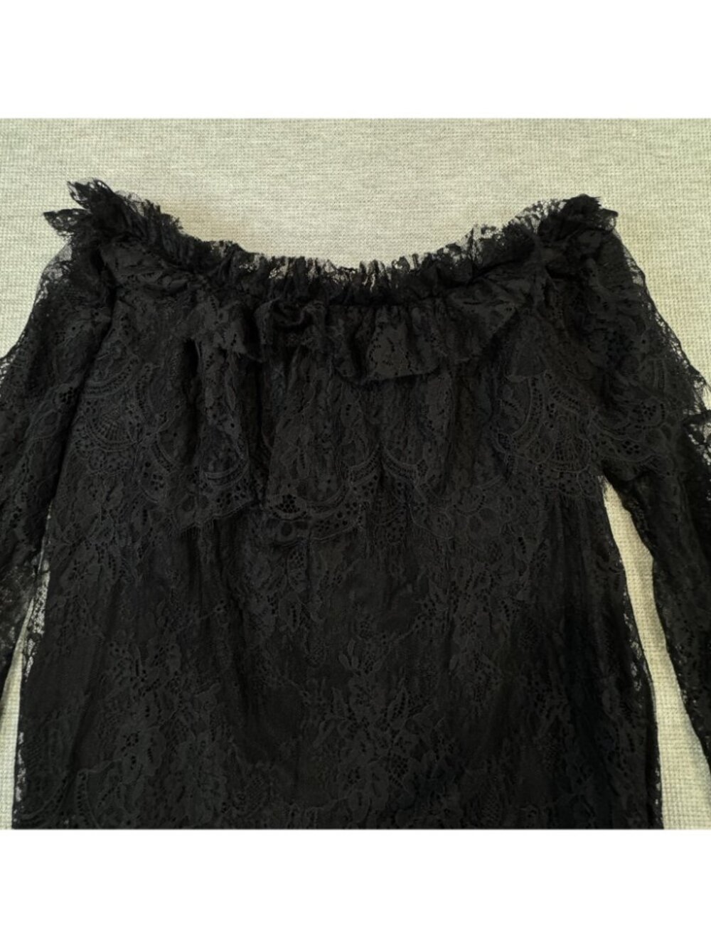 Entro Floral Sheer Lace Blouse Size Large Black Off Shoulder Peasant Boho Gothic - Picture 7 of 15